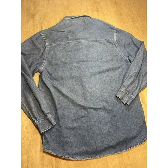 Vintage 90s Embroidered Autumn Scarcrow Shirt M Button Cotton Granny Kitch - Picture 7 of 7